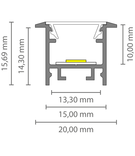 LED inbouw profiel inclusief klikafdekking 15mm x 15.69mm - 303ALU