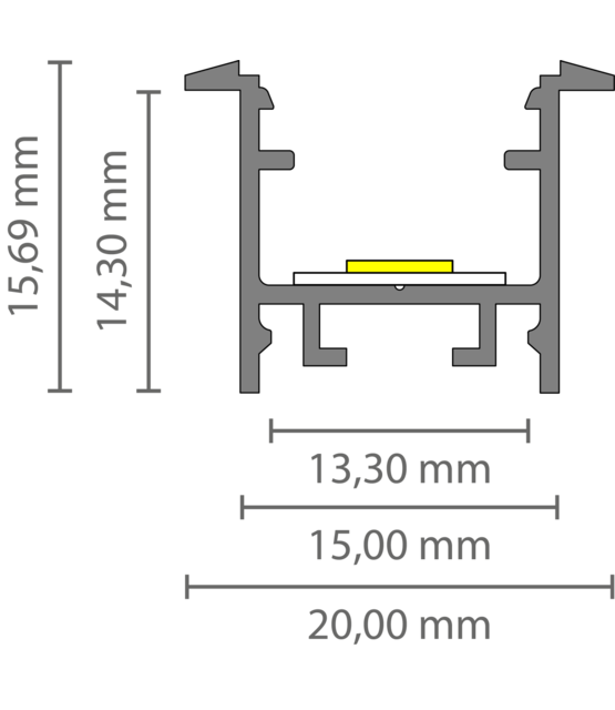 LED inbouw profiel inclusief klikafdekking 15mm x 15.69mm - 303ALU