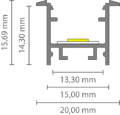 Wit LED inbouw profiel inclusief klikafdekking 15mm x 15.69mm - 303WIT