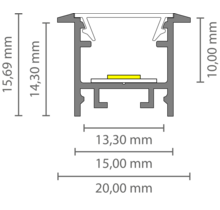Zwart LED inbouw profiel inclusief klikafdekking 15mm x 15.69mm - 303ZWART
