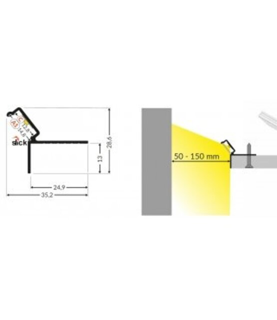 LED profiel gipsplaat plafond inclusief opaal klikafdekking 35.20 mm x 28,60 mm - PLAFOND12DOWN