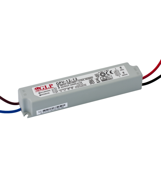 LED voeding 12 watt 12 volt 1 Ampère - IP67 waterdicht - GLP GPV-12-12