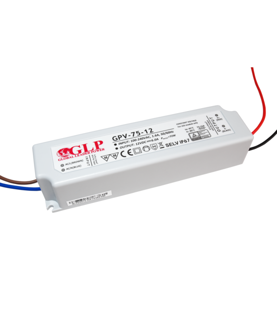 LED voeding 75 watt 12 volt 6 Ampère – IP67 waterdicht – GLP GPV-75-12