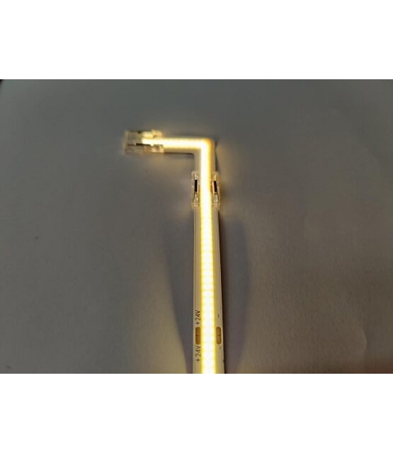 Doorverlichte 24 volt COB LED Strip - 90 graden transparante hoek connector T.B.V. 2700K extra warm witte COB LED Strips  - IP20