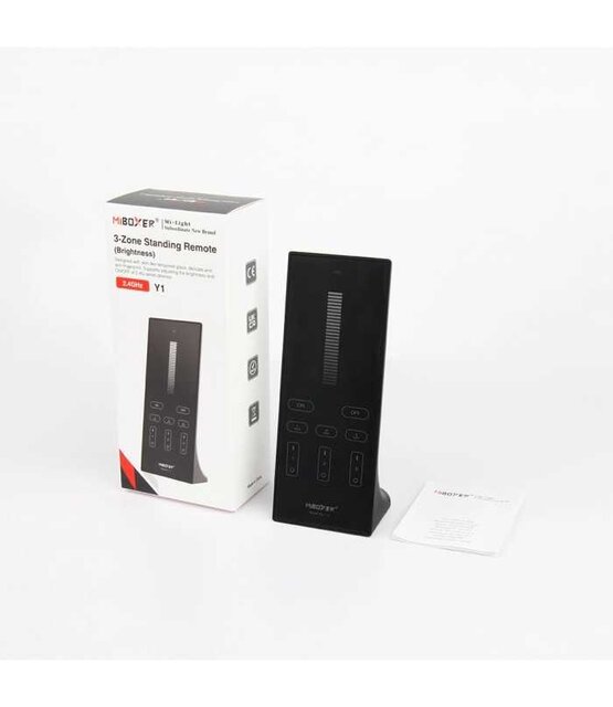 Design LED afstandsbediening tafelmodel + Zwarte wandhouder voor enkel kleurige LED – 3 zones – Miboxer Y1