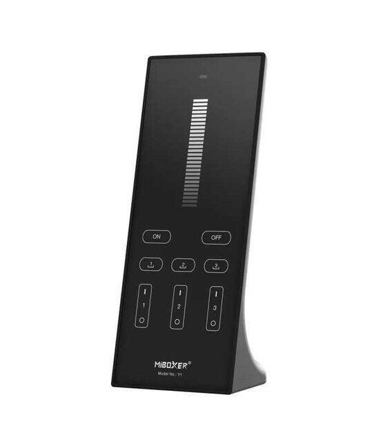 Design LED afstandsbediening tafelmodel + Zwarte wandhouder voor enkel kleurige LED – 3 zones – Miboxer Y1