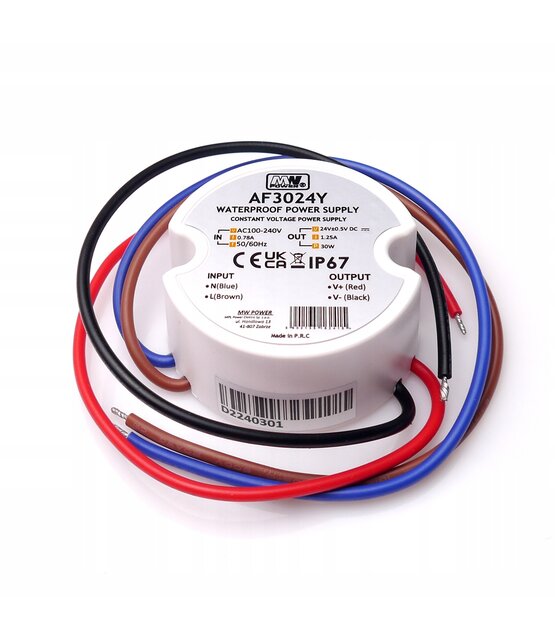 Wandcontactdoos Mini LED voeding 30 watt 24 volt 1,25 Ampère – IP67 waterdicht – AF3024Y