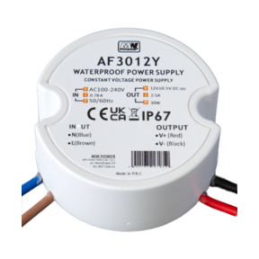 Wandcontactdoos Mini LED voeding 30 watt 12 volt 2,5 Ampère – IP67 waterdicht – AF3012Y