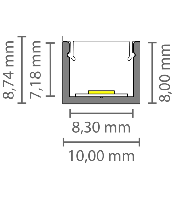 SLIM LED profiel met klikafdekking 10 mm x 8 mm - SLIM308ALU
