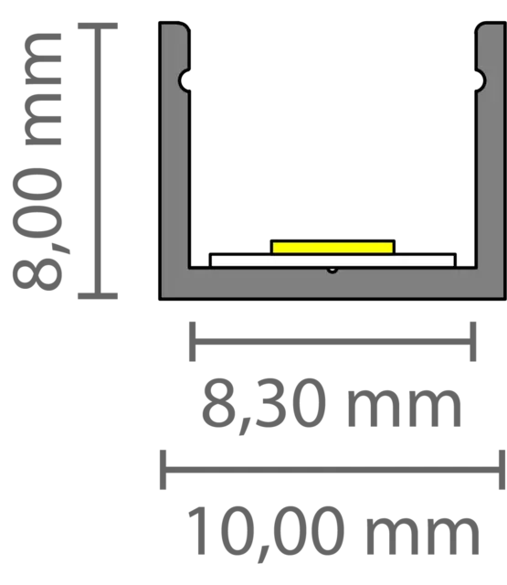 SLIM LED profiel met klikafdekking 10 mm x 8 mm - SLIM308ALU
