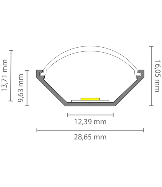 LED hoekprofiel met ronde klikafdekking 28,65 mm x 16,05 mm - C333ALU