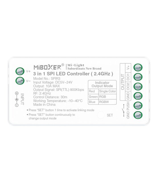 SPI DIGILED Controller 3-in-1 - Enkelkleurig/RGB/RGBW/RGBWW 2048 pixel - 5V-12V-24V - Miboxer SPIR3