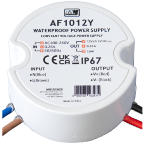 Wandcontactdoos Mini LED voeding 10 watt 12 volt 0,83 Ampère – IP67 waterdicht – AF1012Y