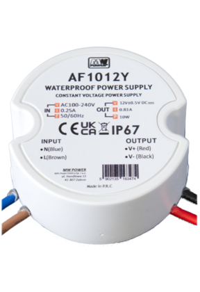 Wandcontactdoos Mini LED voeding 10 watt 12 volt 0,83 Ampère – IP67 waterdicht – AF1012Y