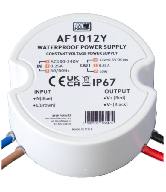 Wandcontactdoos Mini LED voeding 15 watt 12 volt 1,25 Ampère – IP67 waterdicht – AF1512Y