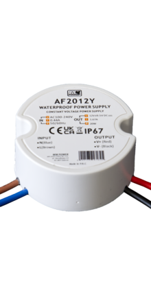 Wandcontactdoos Mini LED voeding 20 watt 12 volt 1,67 Ampère – IP67 waterdicht – AF2012Y