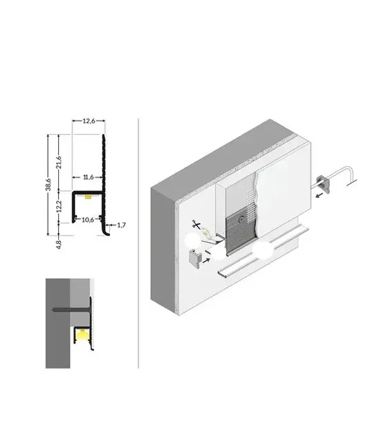 LED inbouw plintprofiel inclusief opaal klikafdekking 38.6 mm x 12,60 mm GIPS10ALU