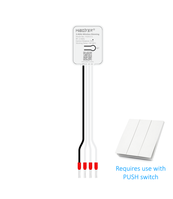 Draadloze 1 zone dimmer met Push Dimmer 2,4GHz  Single Color/Dual White/RGB/RGBW/RGBWW/RGBCCT - PUSH2
