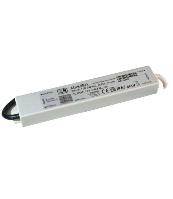 LED driver 20W 24VDC 0,83A CV – Waterdicht IP67 –AF24-0831