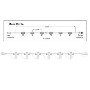 Hoofdkabel kerstverlichting wit – 60 cm – 6 aansluitingen – voor uitbreidbare kerstverlichting