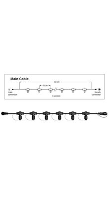Hoofdkabel kerstverlichting Zwart – 60 cm – 6 aansluitingen – voor uitbreidbare kerstverlichting