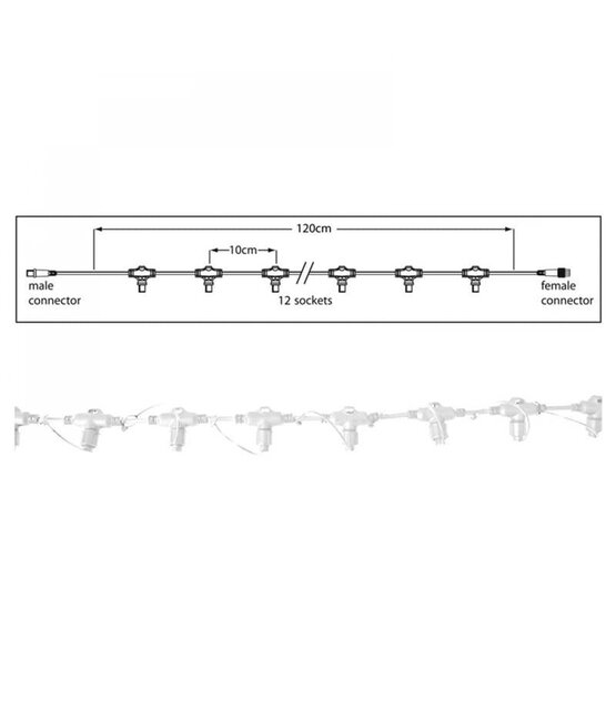 Hoofdkabel kerstverlichting wit – 120 cm – 12 aansluitingen – voor uitbreidbare LED verlichting