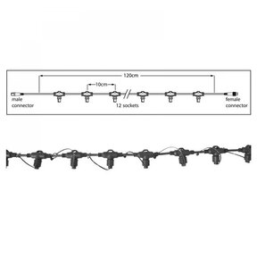 Hoofdkabel kerstverlichting Zwart – 120 cm – 12 aansluitingen – voor uitbreidbare LED verlichting