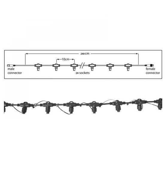 Hoofdkabel kerstverlichting Zwart – 240 cm – 24 aansluitingen – voor uitbreidbare LED verlichting