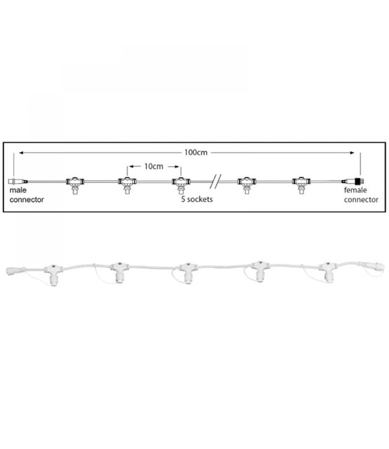 Hoofdkabel kerstverlichting wit – 100 cm – 5 aansluitingen – voor uitbreidbare LED verlichting
