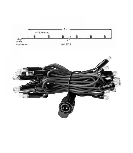 LED Kerstverlichting lichtsnoer 3 meter – Warm wit 2400K – Zwart snoer – 230V systeem (IP65)