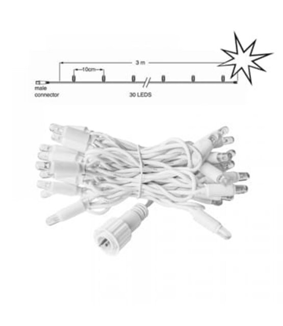 LED kerstlichtsnoer 3 meter – Warm wit 2400K + flits – Wit snoer – 230V systeem (IP65)