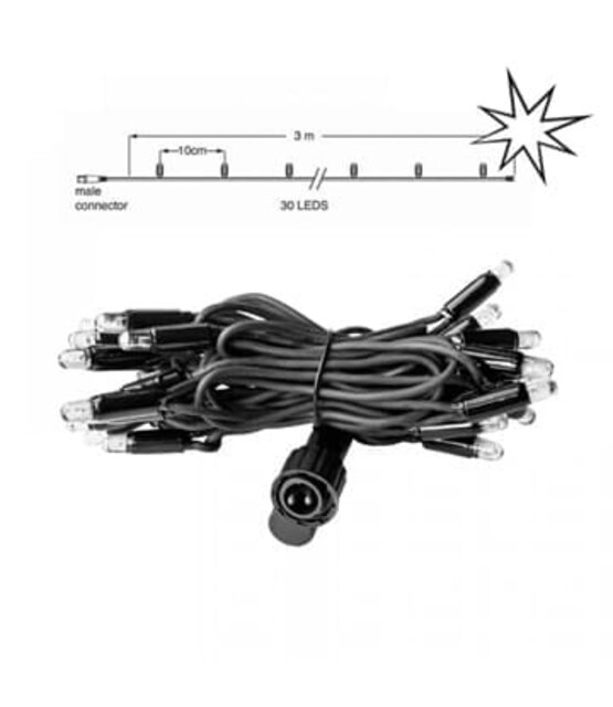 LED kerstlichtsnoer 6 meter – Warm wit 2400K + flits – Zwart snoer – 230V systeem (IP65)