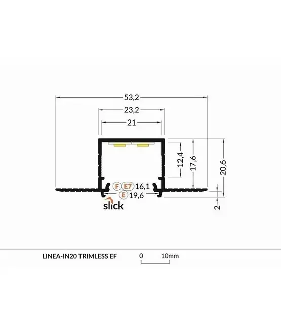 Trimless inbouw LED stuc profiel met afdekking 21 mm x 23,2 mm – XL28TrimlessALU