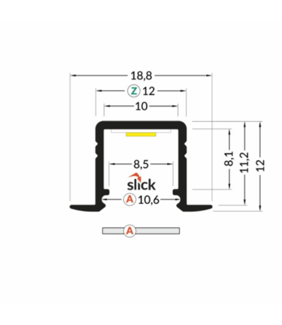 Zwart LED inbouw profiel met klikafdekking 18,80 mm x 12,00 mm - 03.1ZWART