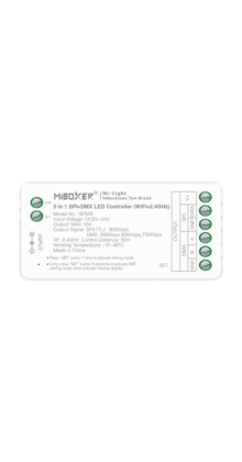 SPI+DMX DIGILED Controller 5-in-1 - Enkelkleurig/RGB/RGBW/RGBWW/RGBCCT 1024 pixel - 5V-12V-24V - Miboxer SPIW5
