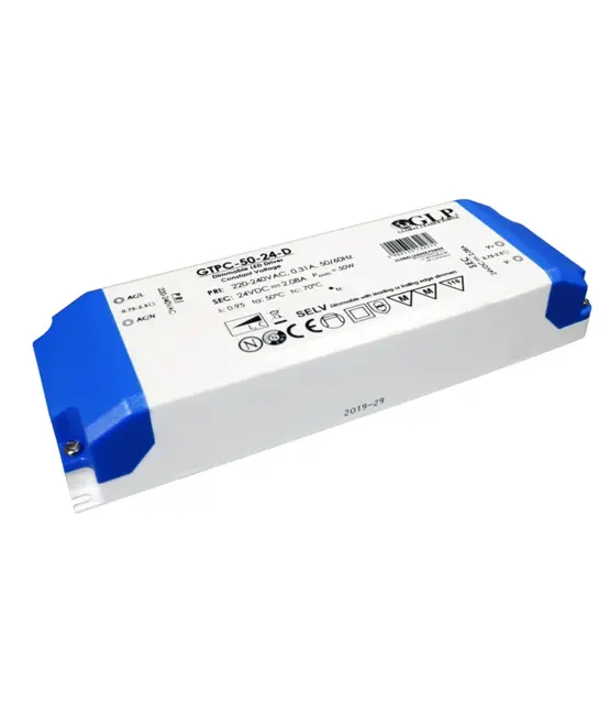Dimbare LED voeding 50 watt 24 volt 2,1 ampere - IP20 GTPC-50-24-D