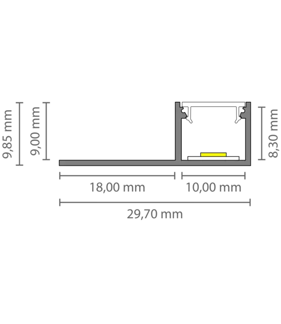 Extra smal LED tegel en stuc profiel inclusief klikafdekking 29,70mm x 9,85mm - SLIMSTUC300