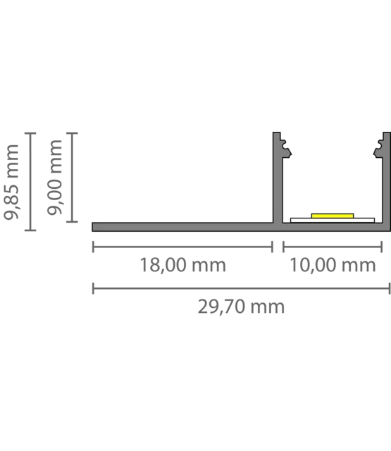 Extra smal LED tegel en stuc profiel inclusief klikafdekking 29,70mm x 9,85mm - SLIMSTUC300
