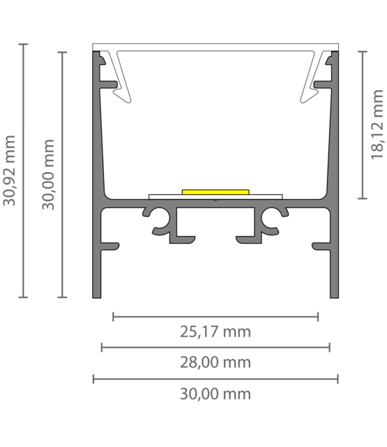Zwart LED profiel 3 meter inclusief opaal klikafdekking  30 mm x 30,92 mm - XL306ZWART - 300cm
