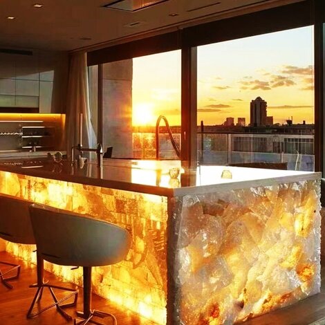 Onyx natuursteen combineren met achtergrond LED verlichting d.m.v. LED sheets