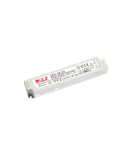 LED voeding 18 watt 24 volt 0,75 Ampère – IP67 waterdicht – GLP GPV-18-24