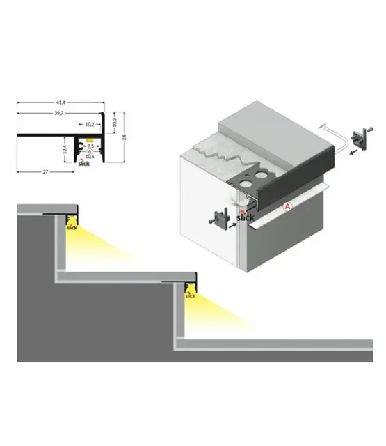 LED tegel en stuc profiel inclusief afdekking 39,7mm x 248mm - Tegel10