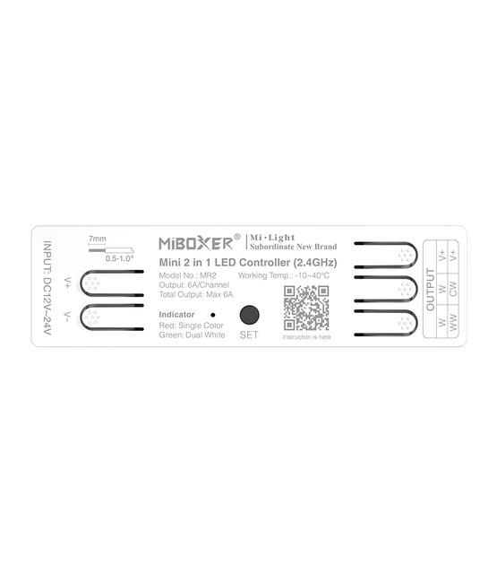 Compacte 2 -1 LED strip controller - 1 zone - Miboxer MR2