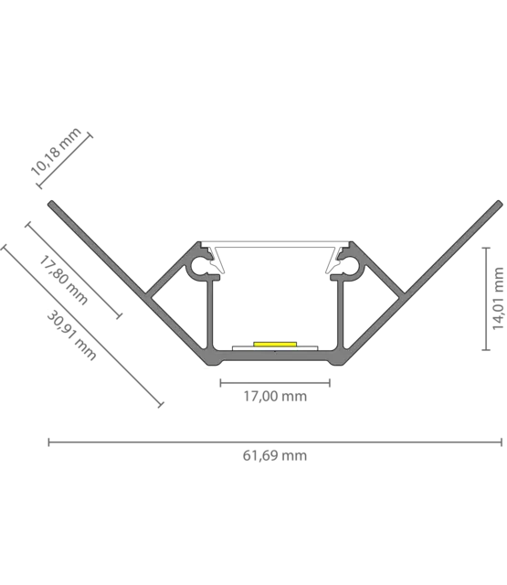LED binnen hoek profiel 61,69 mm x 30,91 mm C323BINNENHOEK - 3 meter