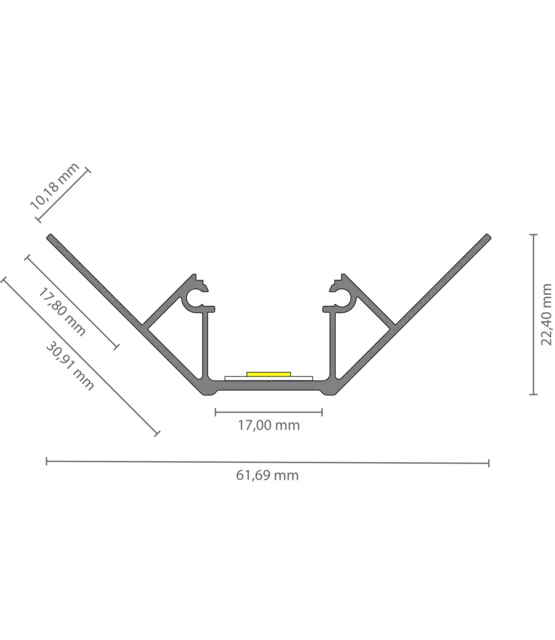 LED binnen hoek profiel 61,69 mm x 30,91 mm C323BINNENHOEK - 3 meter