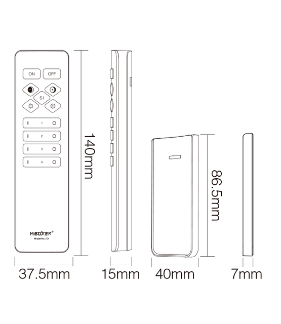 Design afstandsbediening voor enkel kleurige / Dual White / CCT LED strips - 4 zone - Miboxer C1  WIT