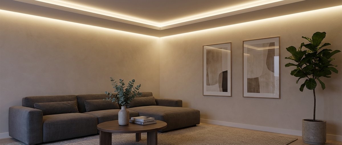 LED strips in een hoek