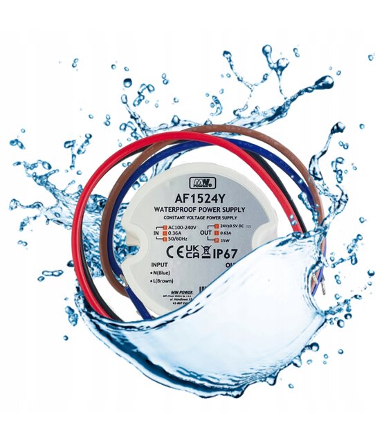 Wandcontactdoos Mini LED voeding 15 watt 24 volt 0,62 Ampère – IP67 waterdicht – AF1524Y