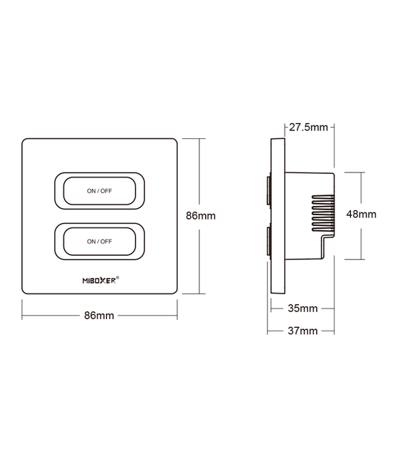 Zwarte draadloze LED Wanddimmer 2-voudige slimme schakelaar (TUYA, Zigbee 3.0 + 2.4G) - ESZ2