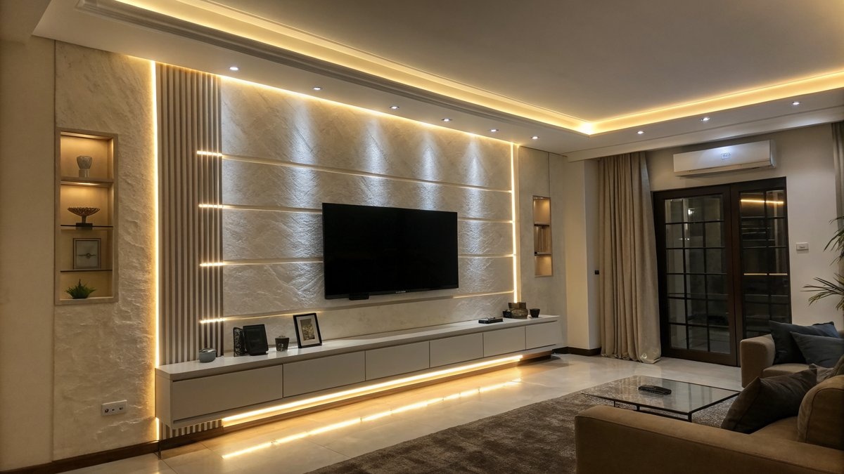 LED strips tegen een muur